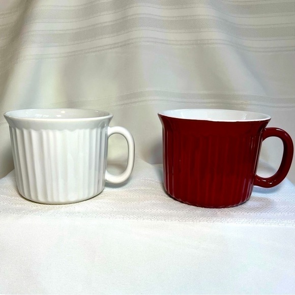 CorningWare French White Stoneware 20oz‎ Mugs -2- Red Clay and White EUC - Picture 1 of 10
